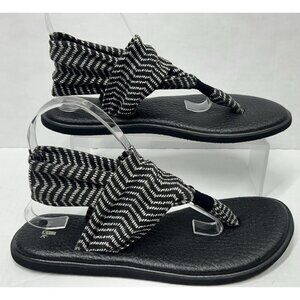Sanuk Womens Yoga Sling Sandals Flip Flops Shoes Charcoal White Chevron Size 9